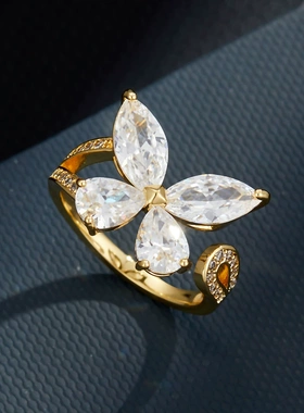 爆闪高级感蝴蝶开口戒指时尚轻奢微镶锆石指环新款可调节女食指戒