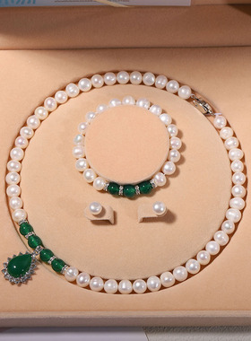 诸暨天然淡水珍珠项链女套装三件套妈妈母亲节礼物颈链锁骨链批发