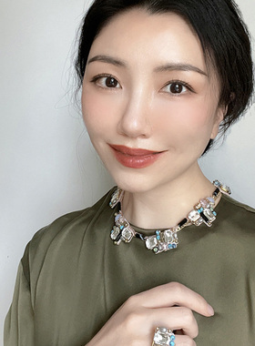 小夜曲工坊 Adalia霁虹 原创设计宝石天然玛瑙松石 真皮 项圈项链