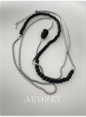 秋冬新款多戴拼接黑玛瑙项链