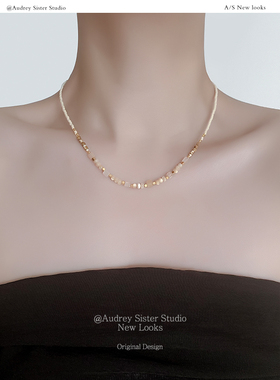 法式复古天然石彩色串珠项链