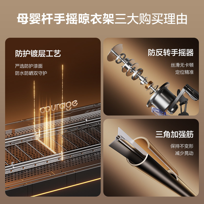 【政府补贴15%】升降晾衣架手摇器阳台室内家用晾晒衣杆神器顶装