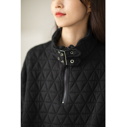 欧货个性冬季菱格夹棉连衣裙中长款高领大码胖mm复古棉衣卫衣裙子 - 图2