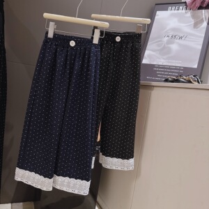 女童春秋款波点百搭休闲时尚花边阔腿裤