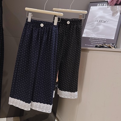 女童春秋款波点百搭休闲花边阔腿裤时尚洋气裤子中大童