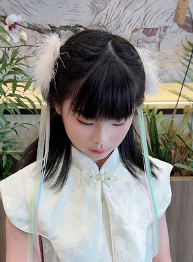 粉黛绿踪「兔叽」古风羽毛飘带发夹女童汉服配饰超仙表演拍照发饰