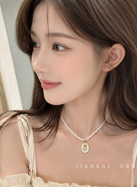 闪钻蝴蝶结仿珍珠项链女士2026
