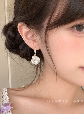 独特漂亮白色山茶花耳环女士2026