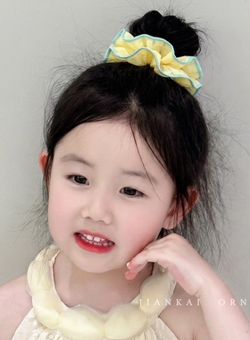 甜美格纹花边小肠发圈儿童丸子头
