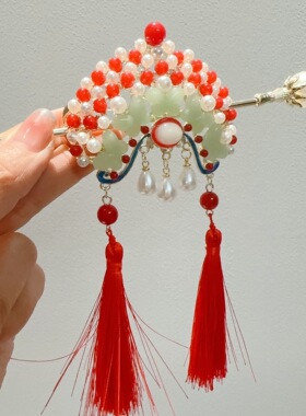 国潮风花旦款流苏发簪高级感簪子新中式古风旗袍发钗后压盘发发饰
