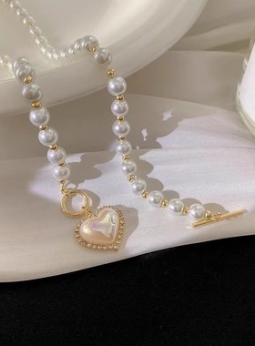 珍珠爱心项链女2025年新款潮气质轻奢百搭小众锁骨链高级计感颈链