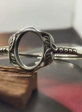 S925银手镯空托镶嵌蜜蜡松石宝石南红玉石手环空托15*20送礼物