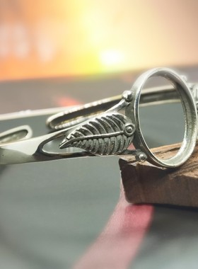 925银女手镯空托蜜蜡琥珀绿松石复古手镯托母亲节银托15*20送礼物