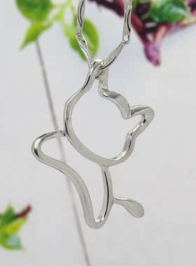 S925纯银项链可爱生动小猫吊坠女