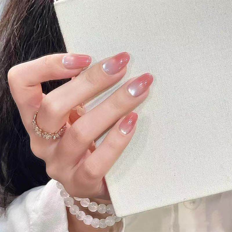 白桃豆沙渐变穿戴甲蜜桃裸纯欲简约水蜜桃显白ins高级美甲可拆卸,淘宝优惠券,粉丝福利购,淘宝优惠卷