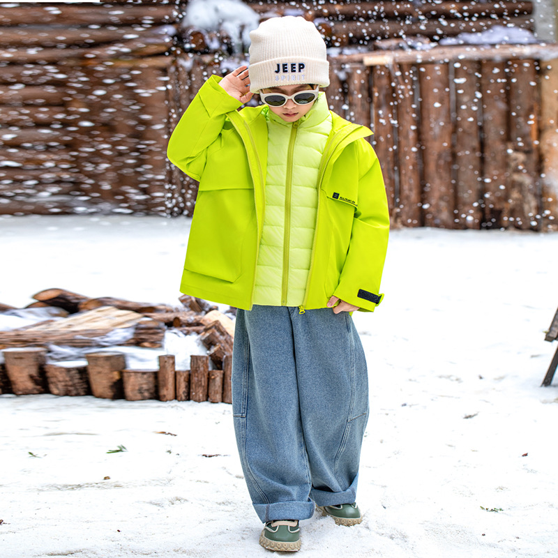 女童冲锋衣三合一户外登山服防风防水中大童羽绒服男童摇粒绒外套 - 图1