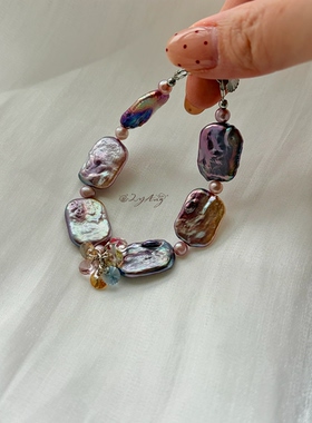 2YANG原创小众设计「幻紫」稀有浓郁彩虹紫色巴洛克珍珠女手链