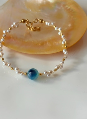 原创设计海岛水晶珍珠手链女小众设计感高级气质百搭超级保色饰品