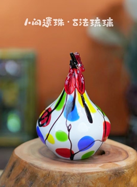 人间遗珠彩绘鸡琉璃摆件