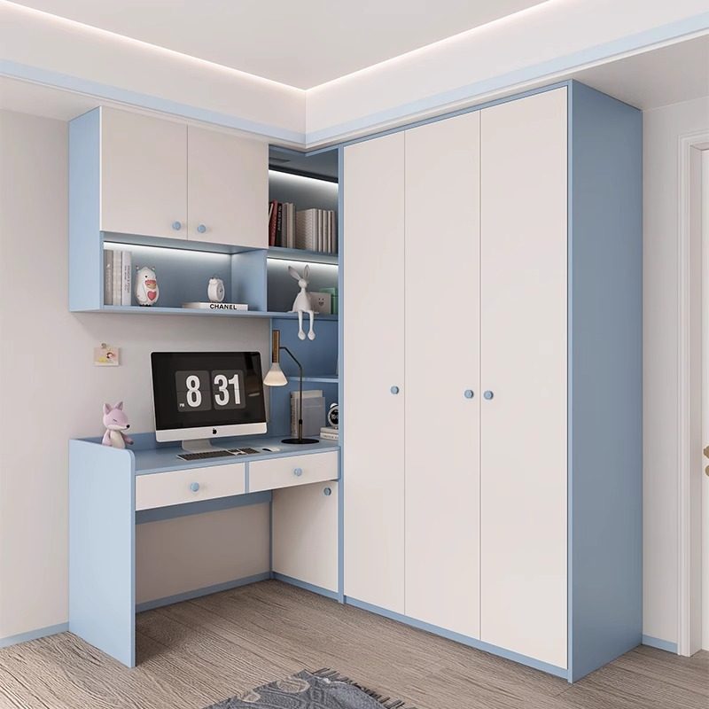 定制女孩粉色ENF级欧松板儿童转角电脑桌衣柜连体书桌柜一体,淘宝优惠券,粉丝福利购,淘宝优惠卷