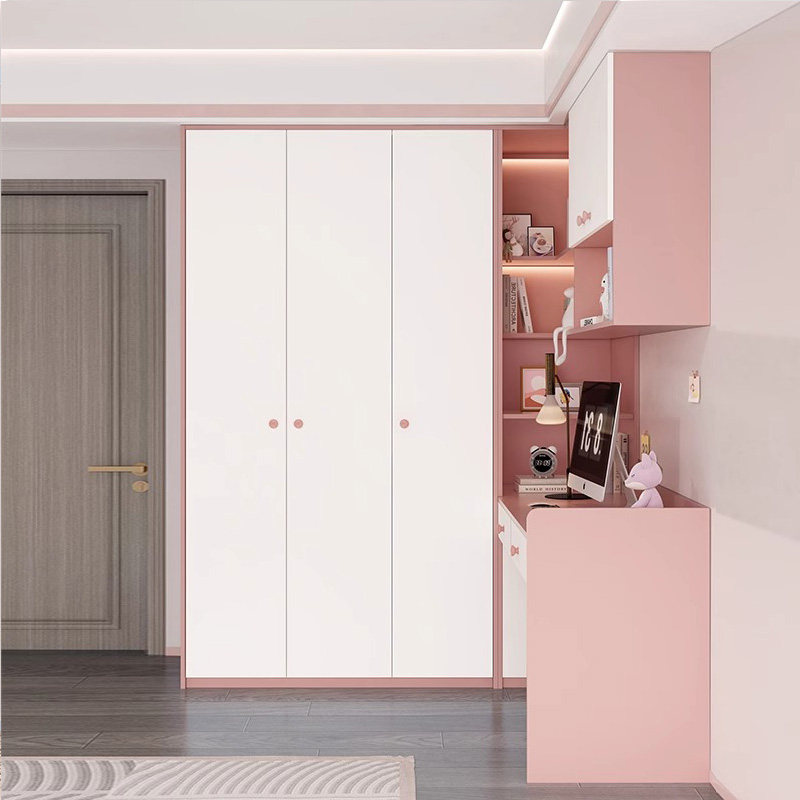 定制女孩粉色ENF级欧松板儿童转角电脑桌衣柜连体书桌柜一体,淘宝优惠券,粉丝福利购,淘宝优惠卷