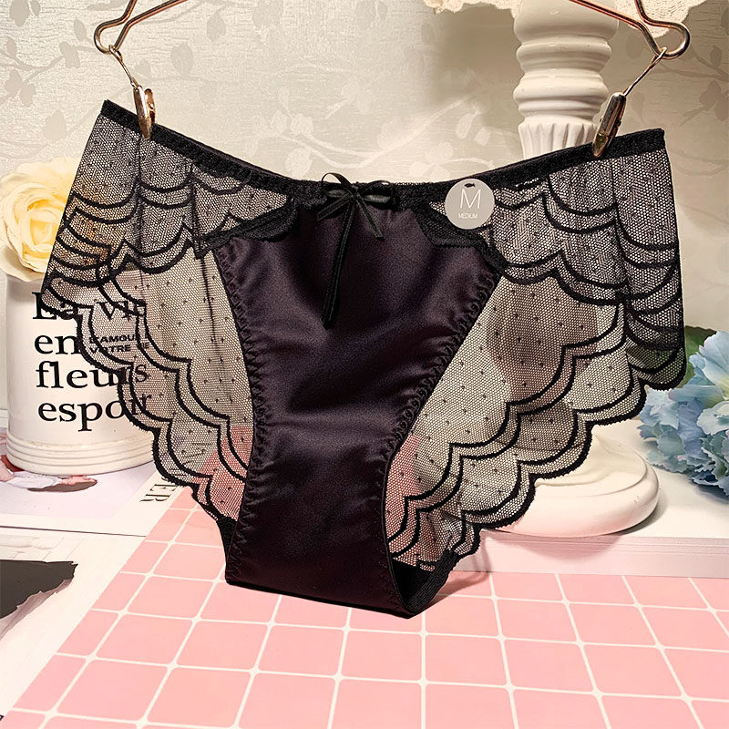 新品夏季性感高端绸缎透明无痕网纱蕾丝边女士内裤三角中低腰棉档,淘宝优惠券,粉丝福利购,淘宝优惠卷