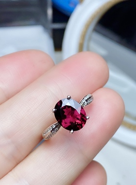 丛利 天然镁铝石榴石戒指s925银红色宝石纯银镶嵌大气时尚饰品戒