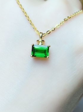 长方5×7天然透辉石吊坠s925银绿色宝石纯银镶嵌大气时尚饰品坠