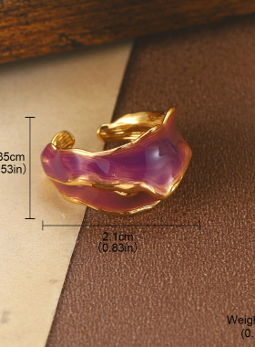 法式复古彩色花朵珐琅滴油蝴蝶开口戒指小众气质高级饰品