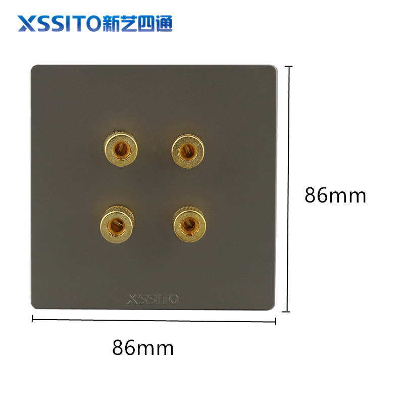 一位音响插座多媒体音频面板灰色86型家用暗装音箱接线口输入专用