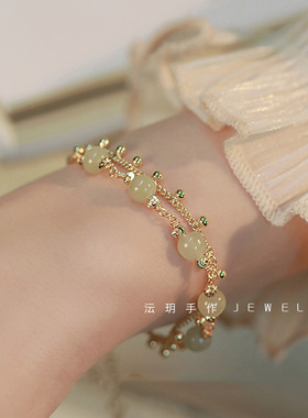 沄玥天然和田玉14K包金手链轻奢