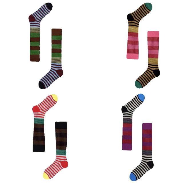 Striped Contrast Color Retro Calf Socks Knee High Pile Socks