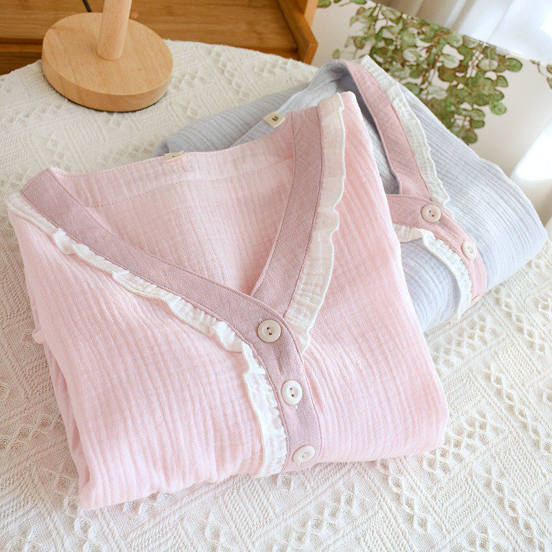 春季新品长袖睡裙棉纱绉布纯棉睡衣女宽松家居服睡衣裙袍,淘宝优惠券,粉丝福利购,淘宝优惠卷