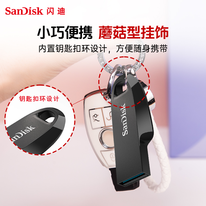 闪迪小蘑菇U盘128g大容量USB3.2加密高速优盘64g官方旗舰店正品 - 图1