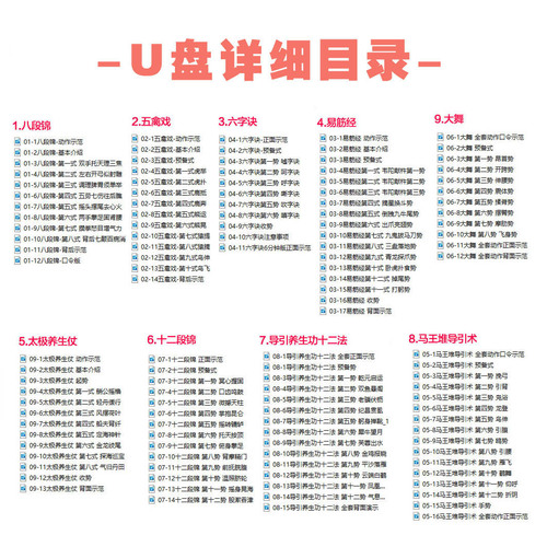 健身气功八段锦五禽戏太极养生杖马王堆导引术教学视频教程U盘