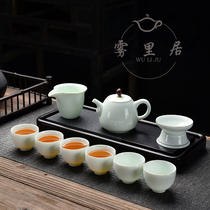 Foggy High-end Goat Fat Jade Emerald Green Sketch Gold Teapot Lid Bowl ceramic Gongfu Tea Suit Gift customization