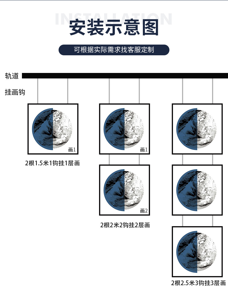 挂画器导轨挂画轨道挂画槽条加厚挂画器挂镜线可调节画轨滑道移动 - 图2