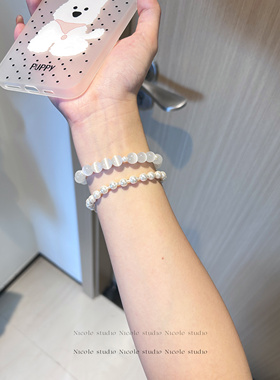 Nicole「白月光」显白高品质猫眼石珍珠手链气质温柔千金风手串
