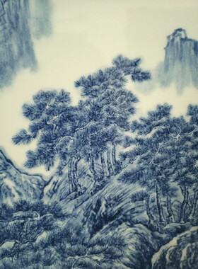 青花瓷板画手绘陶瓷画万壑松风图玄关茶室客厅书房挂画装饰画国画