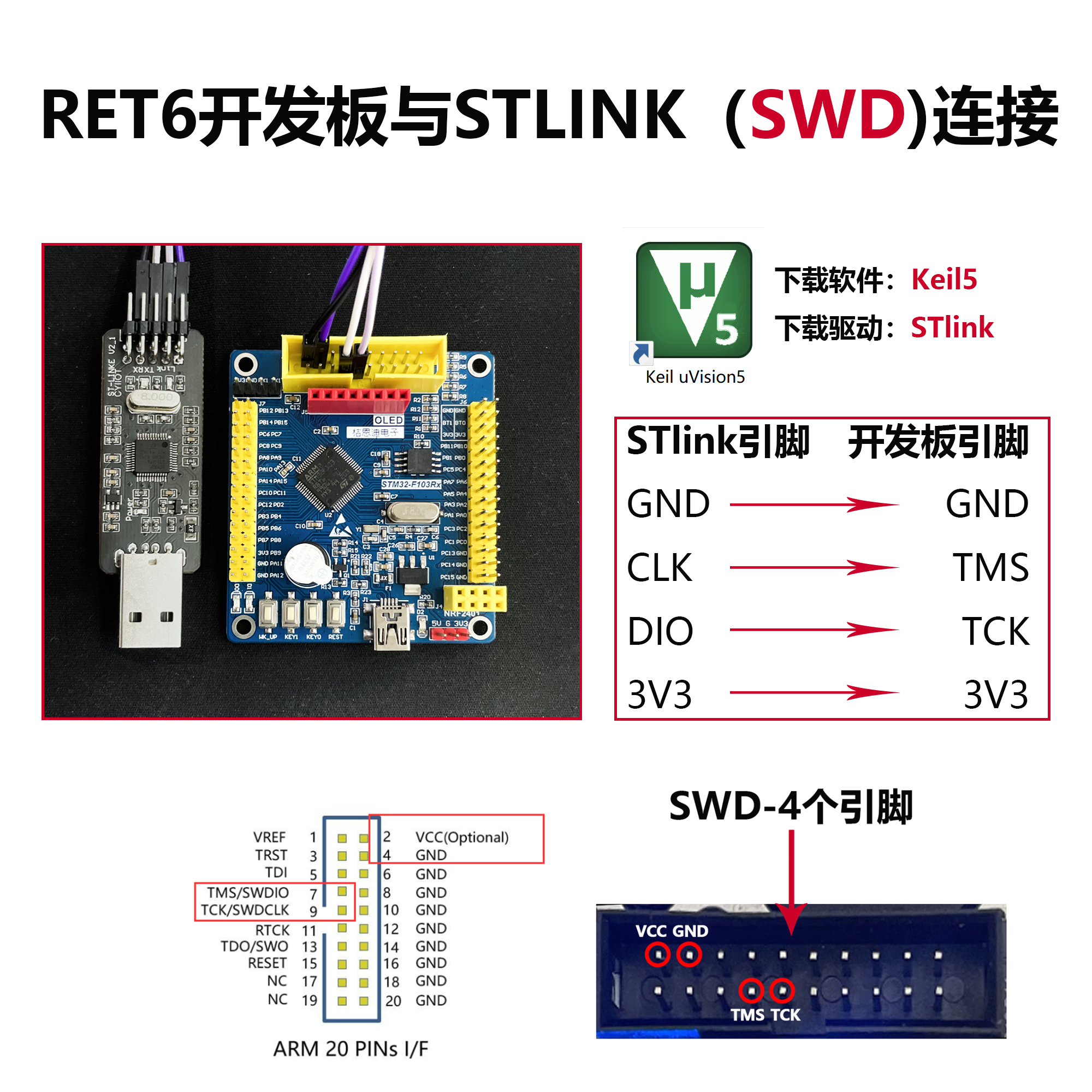 ST-LINK V2 STM32仿真器编程 USB转TTL串口单片机下载烧录调试器