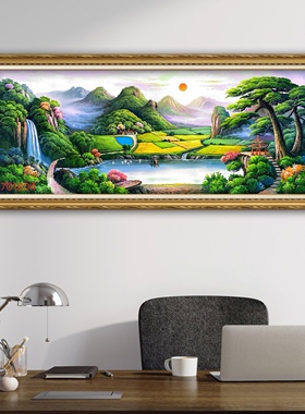 纯手绘迎客松聚宝盆山水油画