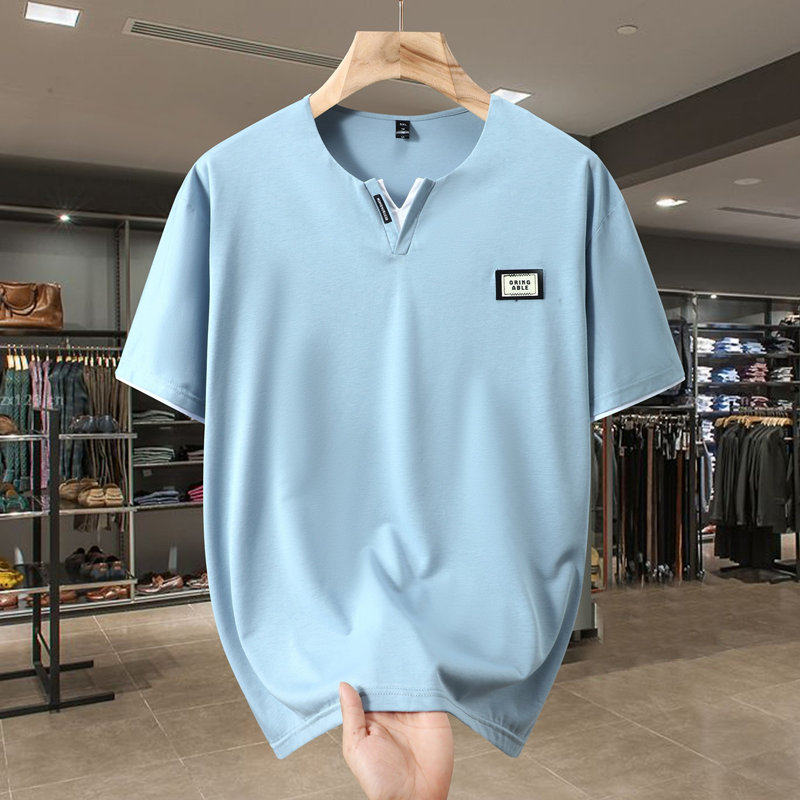 300斤大码短袖T恤男士夏季新款V领宽松休闲加肥加大胖哥哥半截袖,淘宝优惠券,粉丝福利购,淘宝优惠卷