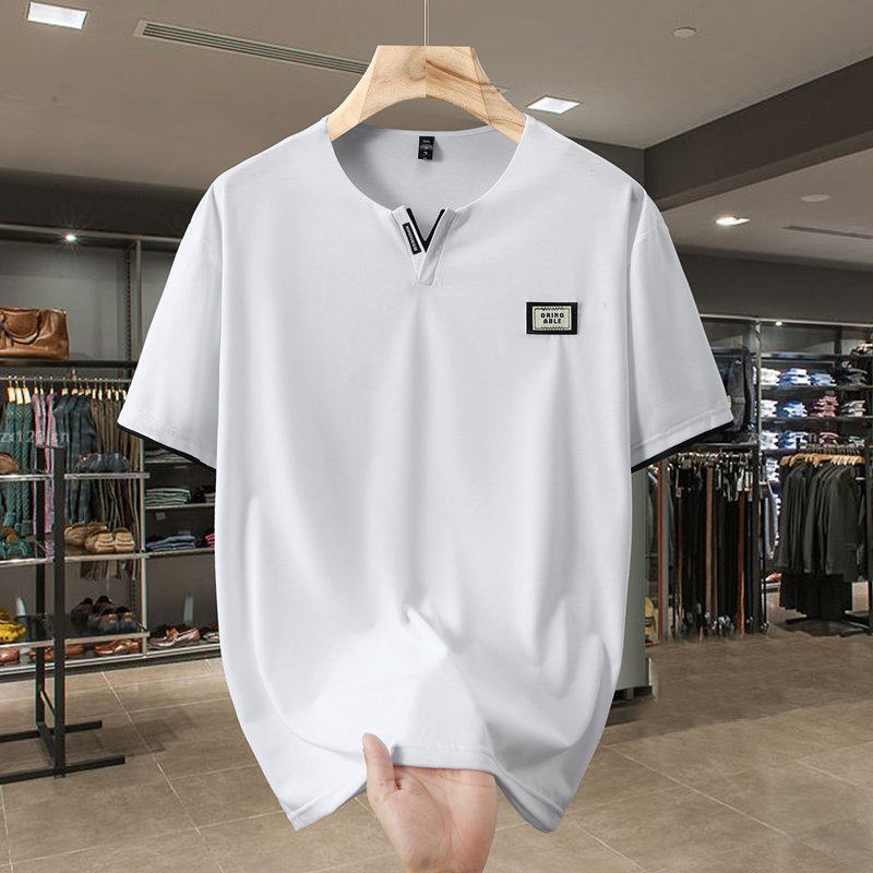 300斤大码短袖T恤男士夏季新款V领宽松休闲加肥加大胖哥哥半截袖,淘宝优惠券,粉丝福利购,淘宝优惠卷