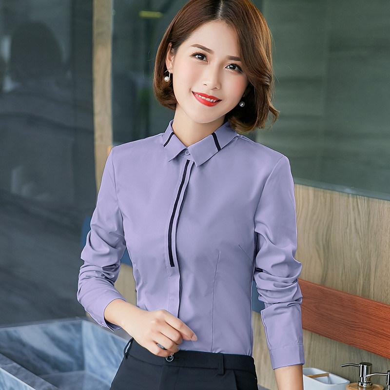 2024春款衬衫女职业正装长袖百搭修身商务面试工作服抗皱免烫衬衣_虎窝淘