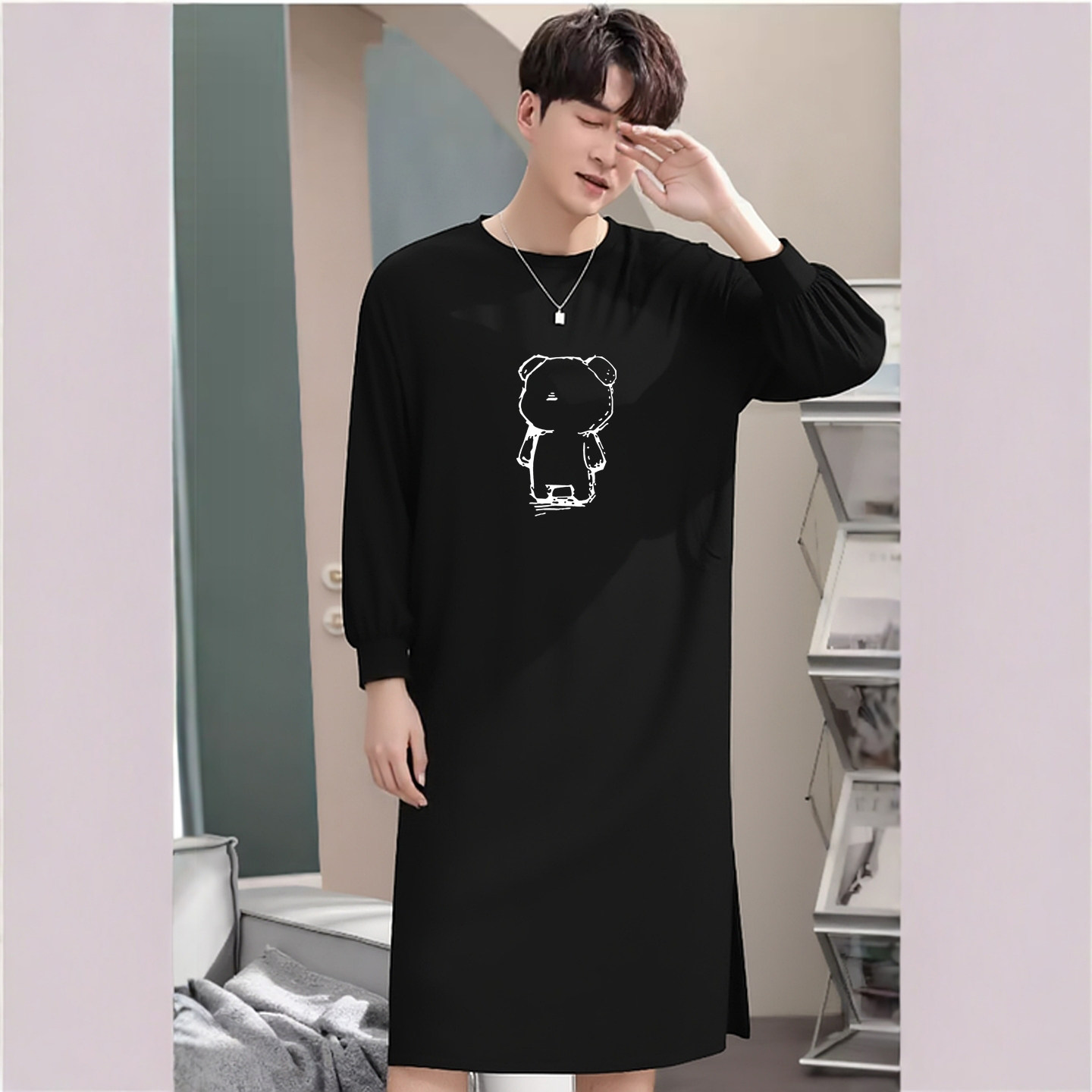 春秋季长袖卡通纯棉睡袍男生宽松胖大码一体式懒人浴袍长版家居服,淘宝优惠券,粉丝福利购,淘宝优惠卷