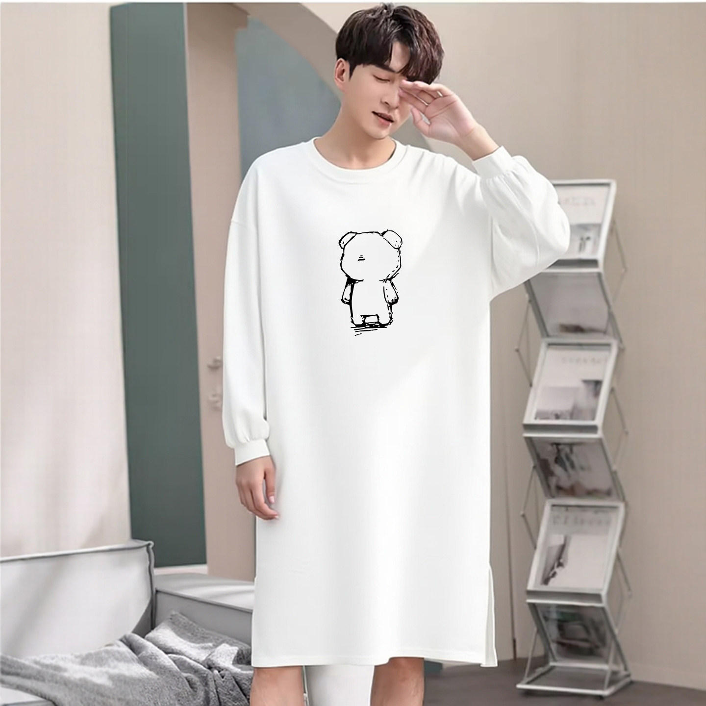 春秋季长袖卡通纯棉睡袍男生宽松胖大码一体式懒人浴袍长版家居服,淘宝优惠券,粉丝福利购,淘宝优惠卷