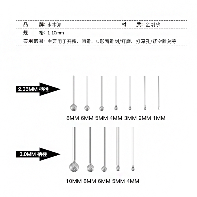 金刚砂磨头玉石琥珀蜜蜡台磨机世新打磨雕刻工具内孔倒角球形F针