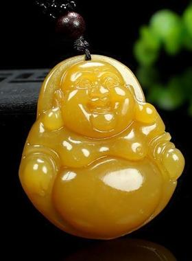天然黄龙玉弥勒佛玉吊坠大肚笑佛玉佩男女士款玉石项链挂件平安佛