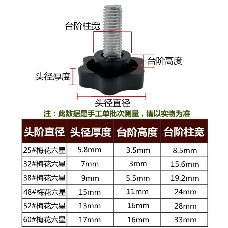 六星梅花手拧螺丝塑胶手柄螺母带把手螺栓手轮螺钉螺栓M6M8M10M12