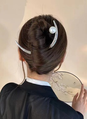 上弦月簪子旗袍汉服盘发头饰发簪